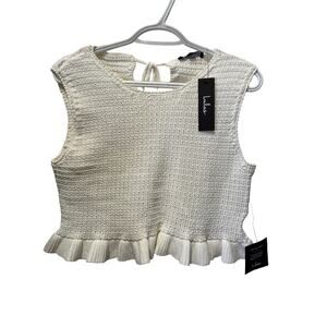 NWT Lulus Flouncin’ Around Ivory Cropped Ruffled Sweater Tank Size M
